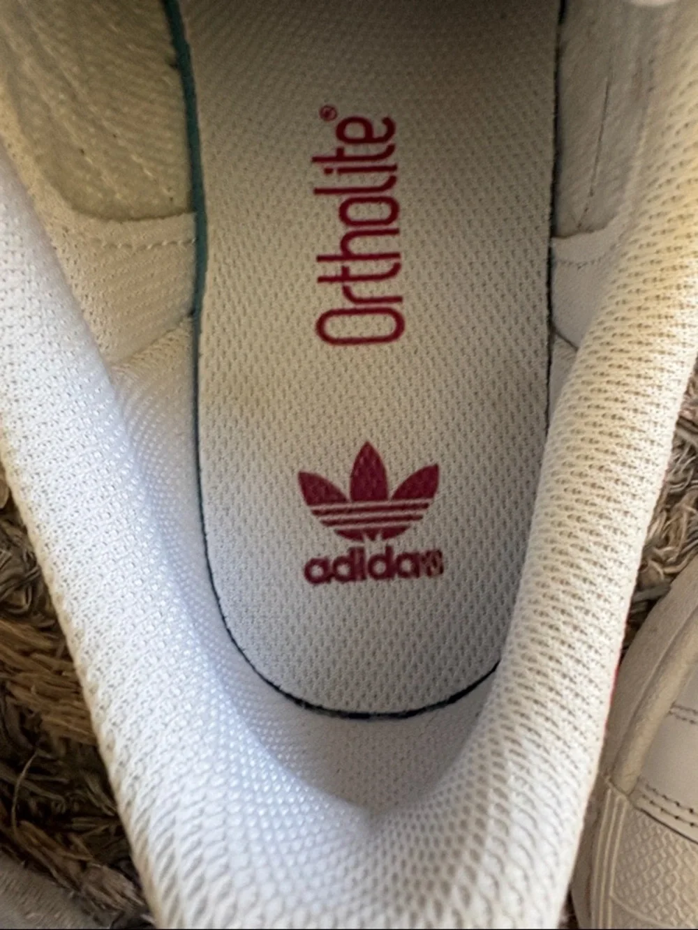 Adidas Superstar White Sneakers with Pink Stripes Fit Women’s 6